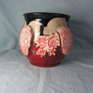 *BOGO mugs* 24 oz mug sugar skull goth folk studio art pottery (w2787)
